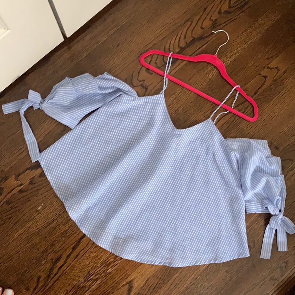 Girls pinstripe off the shoulder  blouse size 8/9